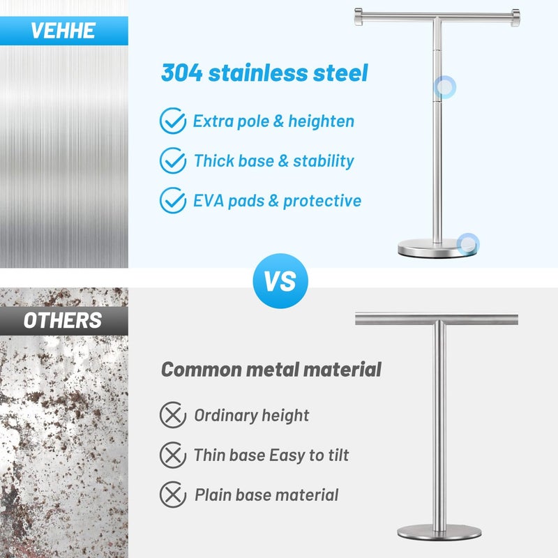 VEHHE T-Shape Hand Towel Holder for Bathroom  Height Adjustable Hand Towel Stand  SUS304 Stainless Steel Towel Holder Stand Non-Slip for Adults  Children(Silver) - Image 3